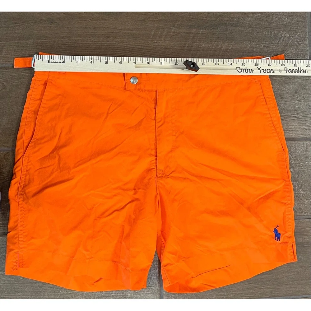 Polo Ralph Lauren Orange Monaco Swim Trunks Mens 32 Cinch Waist Mesh Lined - Picture 2 of 9
